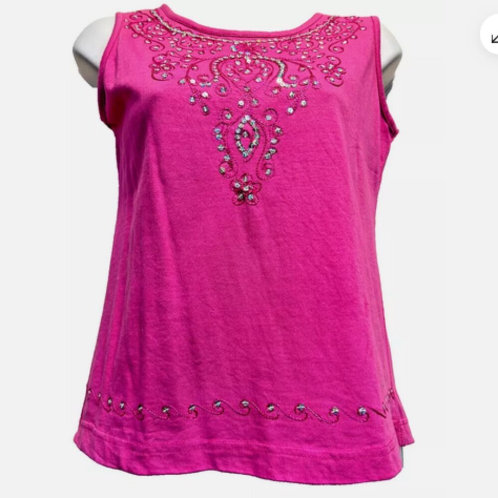 NWT SACRED THREADS FUNKY fuchsia EMBROIDERED COTTON KNIT TANK TOP S